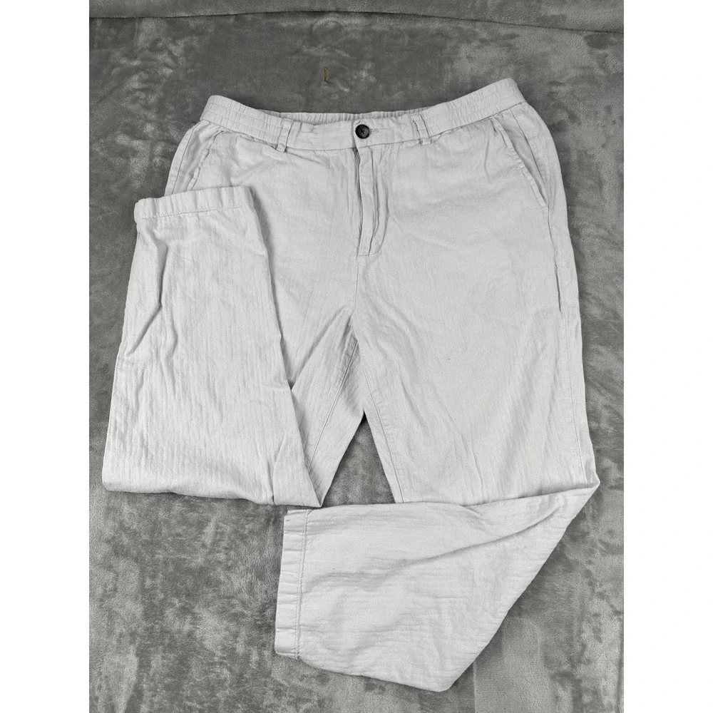 Banana Republic Mens 36x30 Athletic Tapered Linen Cotton Pants Light Grey